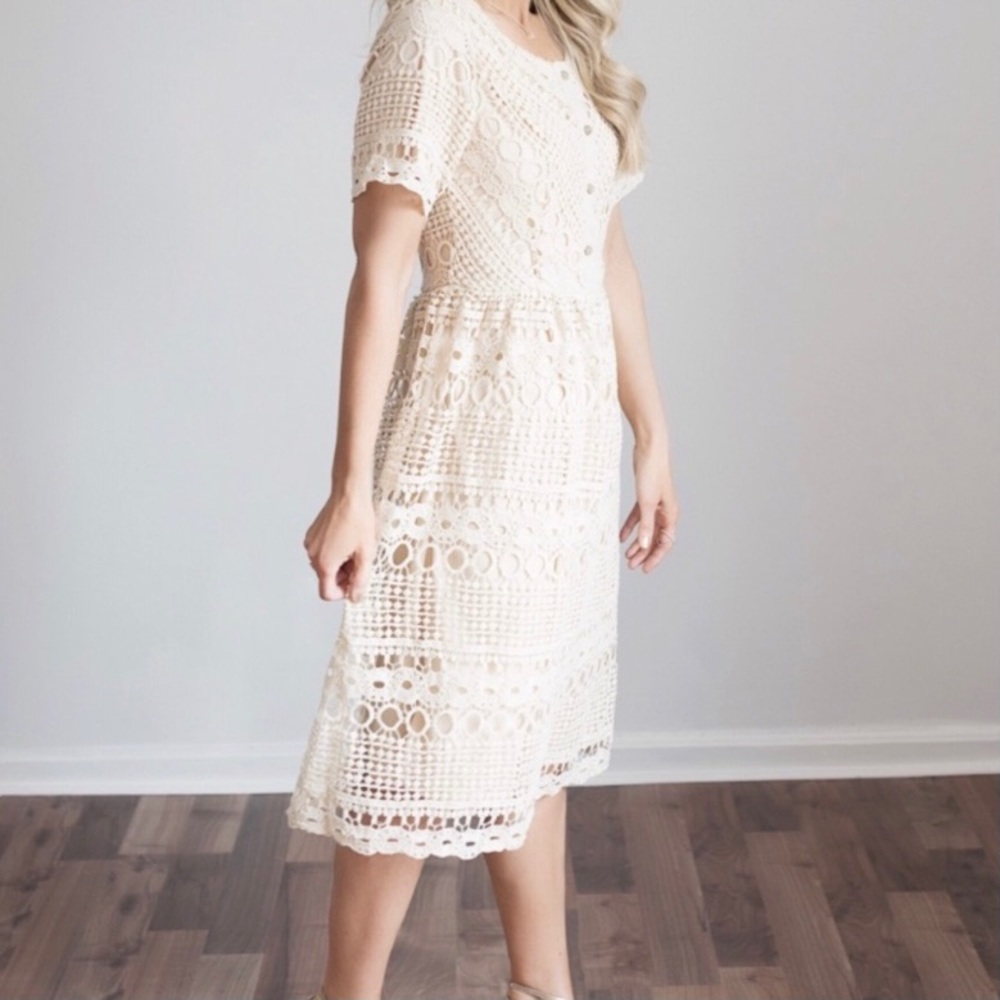 Polagram Crochet Cream Lace Midi Dress M - Picture 5 of 16